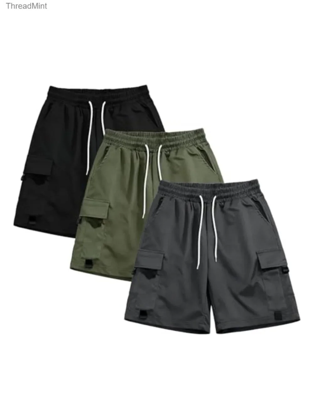 3 Pack Men's Cargo Shorts with Multiple Pockets Drawstring Waist
